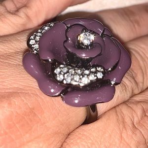 Vintage Enamel and crystals rose adjustable ring size 6 or 7